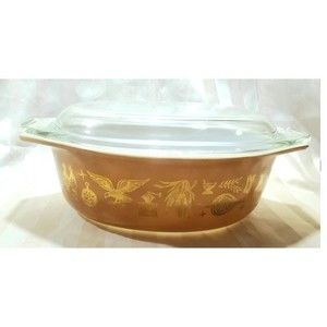 VTG Pyrex 1 1/2 qt Casserole Roaster Americana Brown Gold